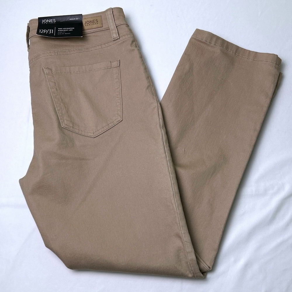 Jones New York Lexington Sculpt Shape Straight Leg Jeans Size 12P Khaki Tan NEW